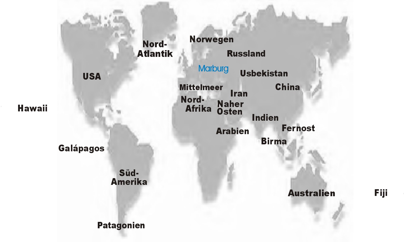 Weltkarte zum Anklicken der Reisen